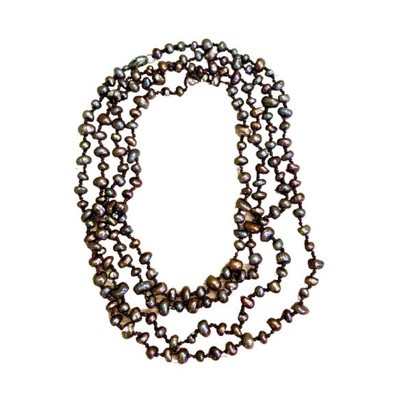 Vintage Boho Long Freshwater Pearl Necklace Lilac Purple Brown Bronze Gray - Picture 5 of 7